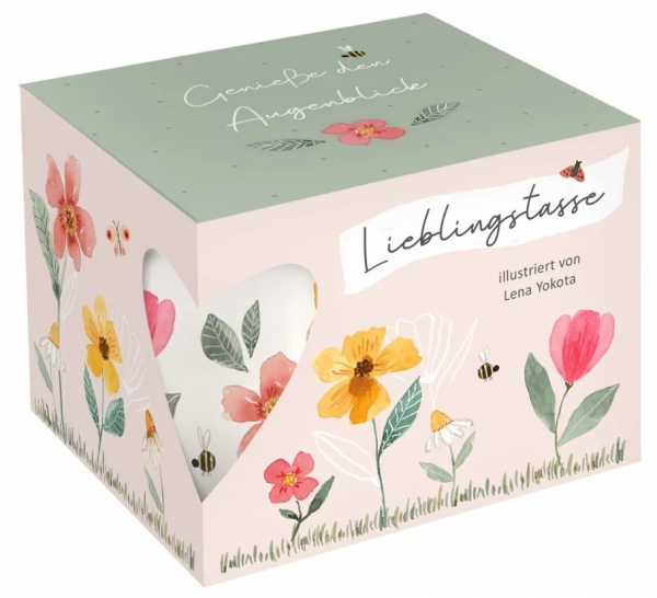 Porzellantasse Lucky Vibes mit floralen Aquarelldetails